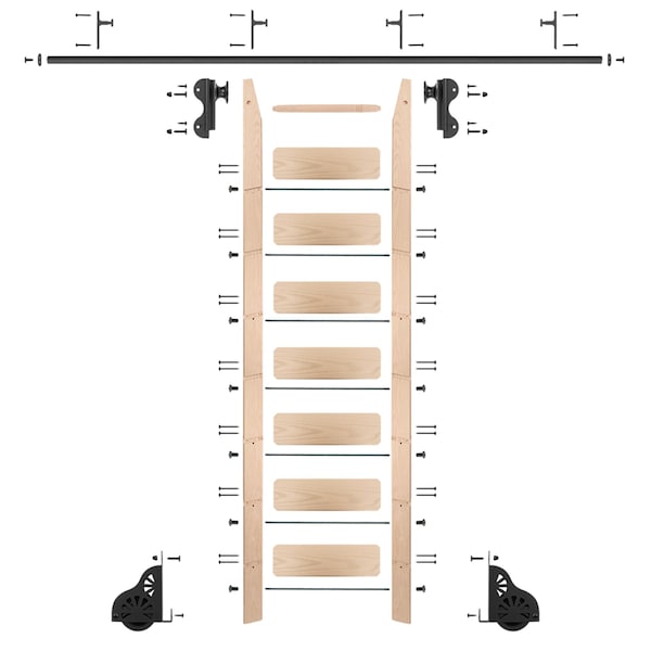 Quiet Glide Ladder 8.06 ft. Unfinish Maple Black Hook Roller Kit with 8 ft. Rail QG.510-8MA-08-V.08 - main